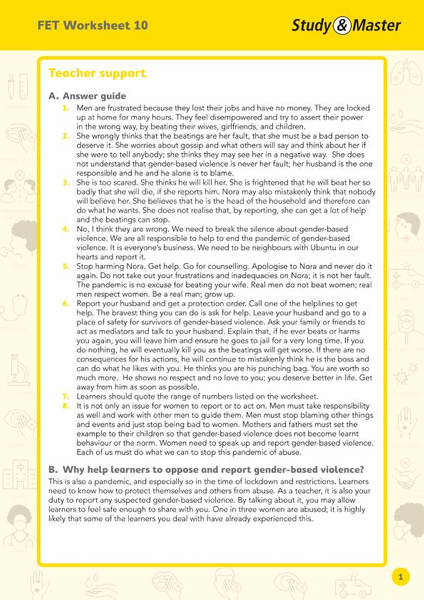 Study and Master FET Phase Worksheet 10 Teacher Support