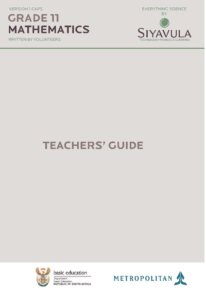 Siyavula Mathematics Grade 11 Teachers guide